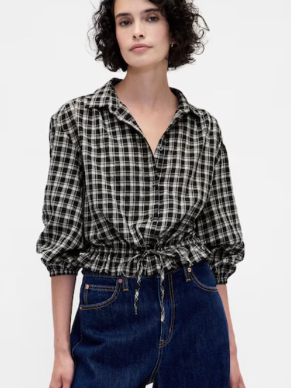 Plaid Tie-Waist Top